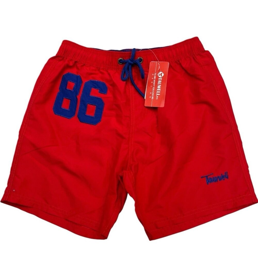 Tauwell Swim Trunks‎ Red Blue Embroidered Quick Dry Unlined Size S Beach Preppy